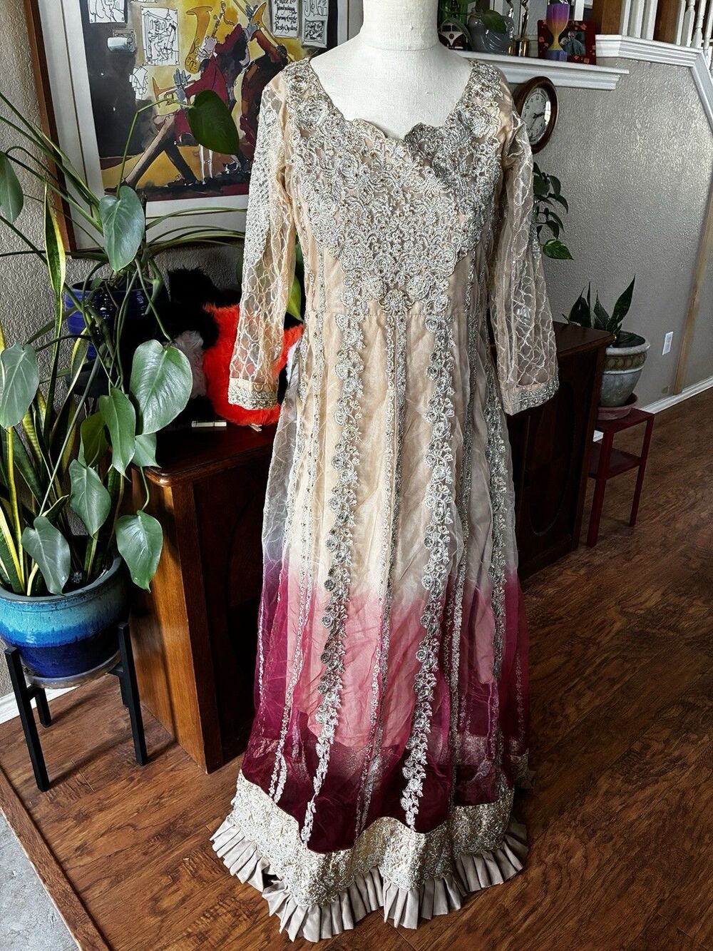 Magenta Anarkali Maxi Dress Ornate Renaissance Maiden Lady Princess Halloween